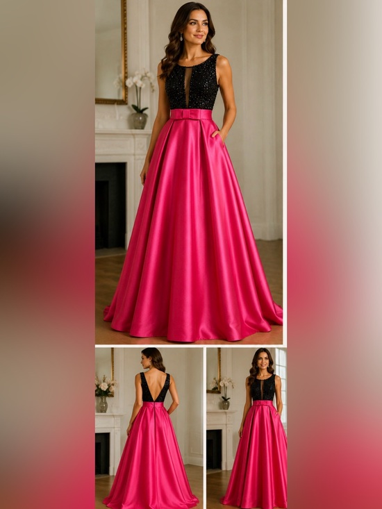 Jovani Dresses & Skirts - Jovani Black Beaded & Hot Pink Satin Ball Gown | Size 4 | freshly dry cleaned